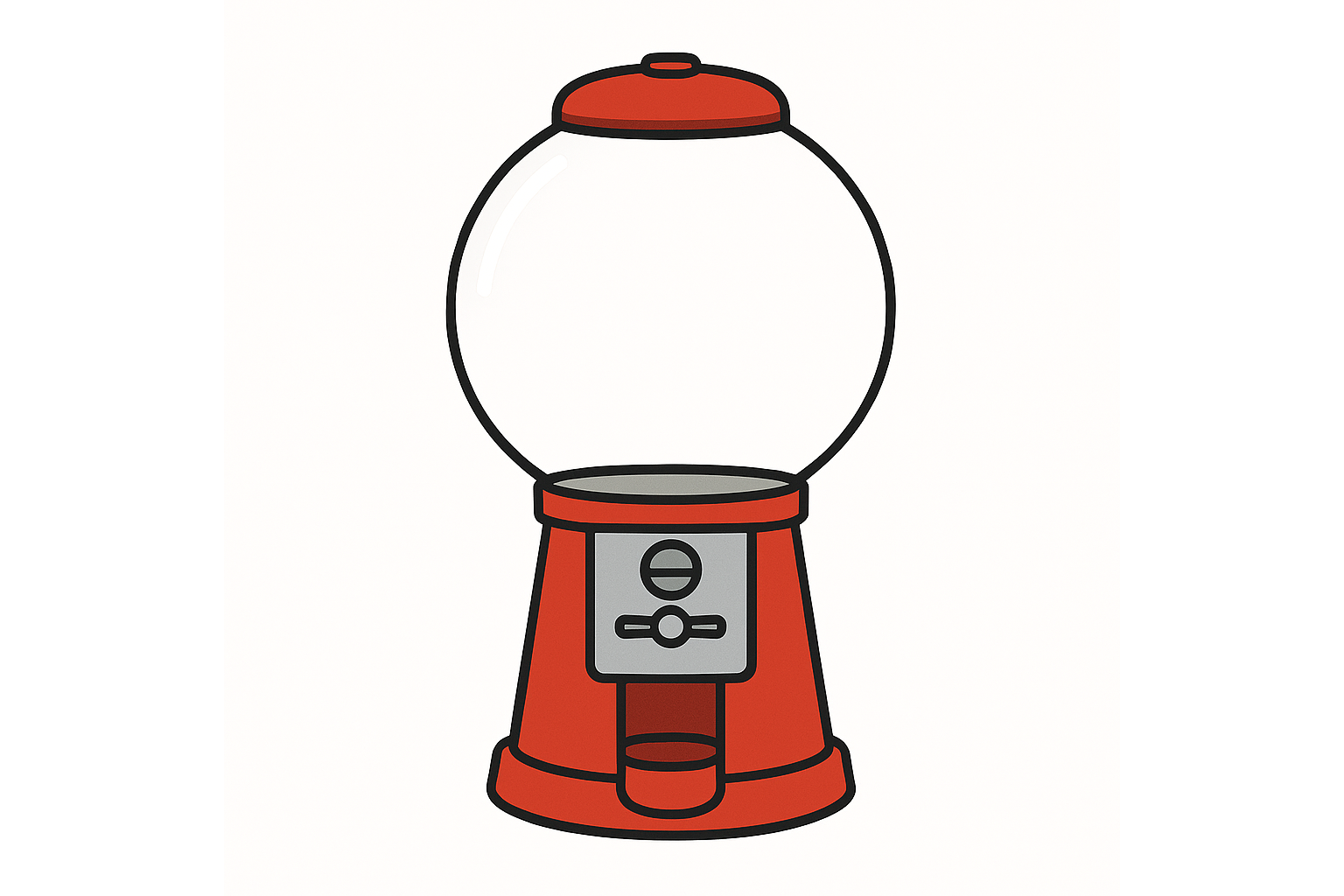 Red gumball machine with empty glass globe